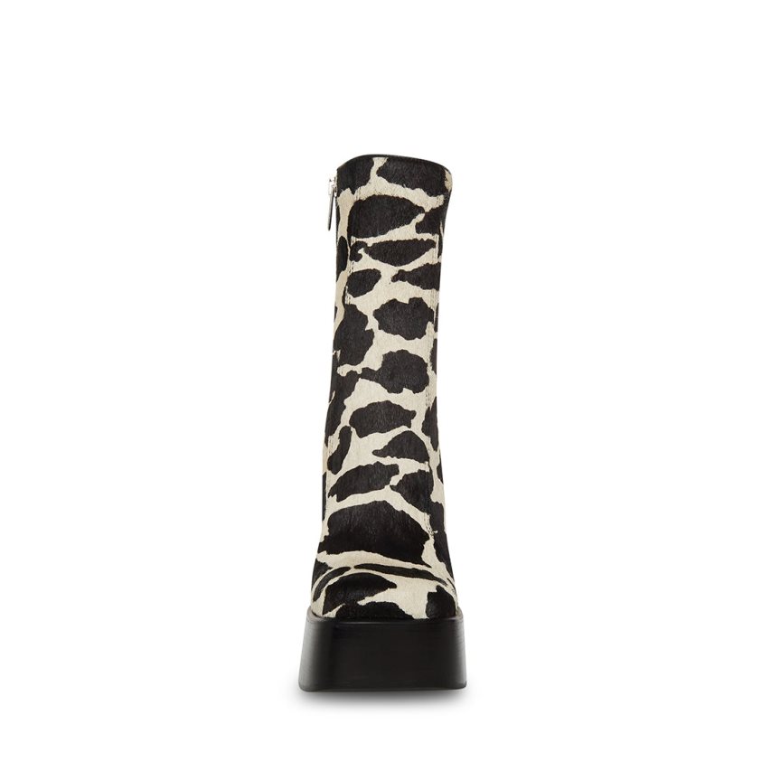 Black / White Steve Madden Dwane-c Cow Print Women's Ankle Boots | PH 2894BAY